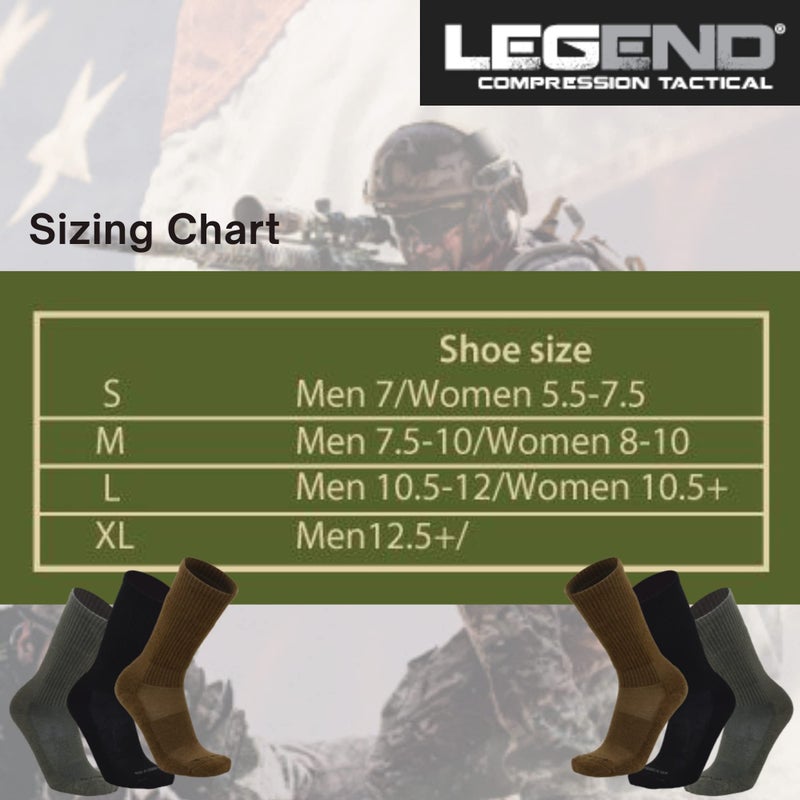 LEGEND Compression Tactical Socks, Merino Wool All-Weather Mid-Calf Military Boot Socks for Men and Women, Made in the USA, Coyote Brown, Medium - Image 4